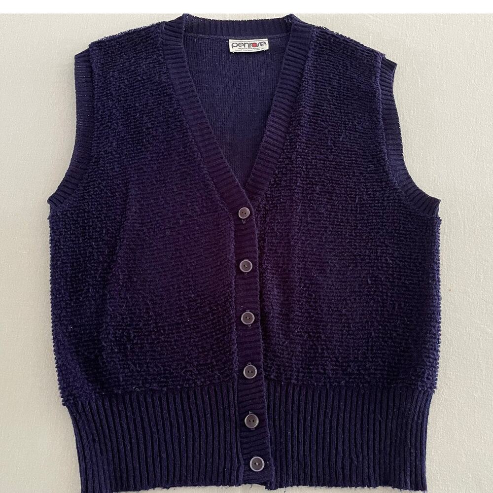 VTG 70s Women's Penrose Sweater Vest Cardigan Navy Blue size M